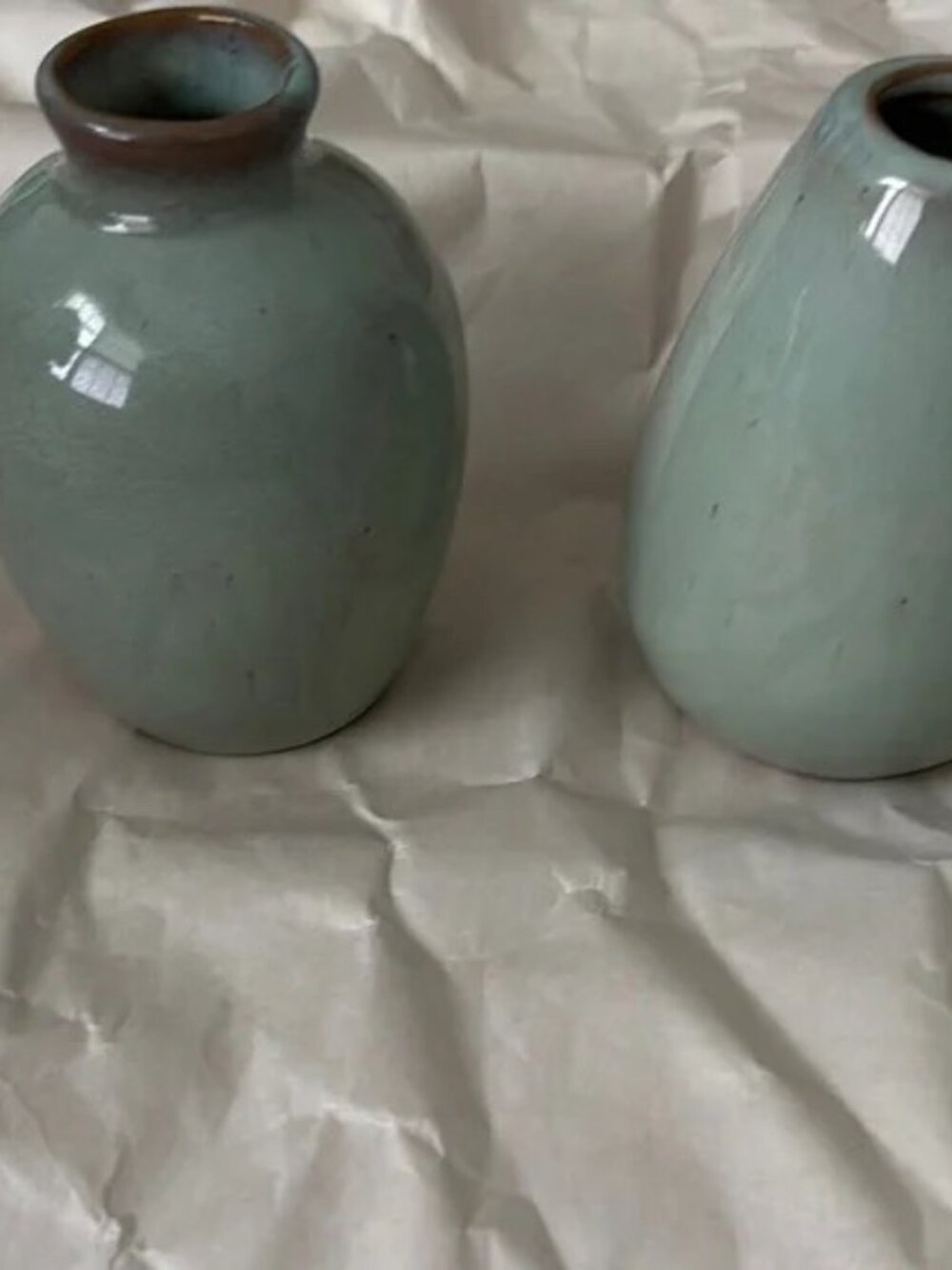 Sea Foam Green Ceramic Glazed Flower Vase, Bud Vases, 4" x 3" Set of 2